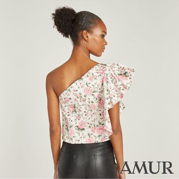 AMUR **NWT** Jasmine One-Shoulder Ruffle Top in Eggshell Pink Floral - Picture 5 of 14